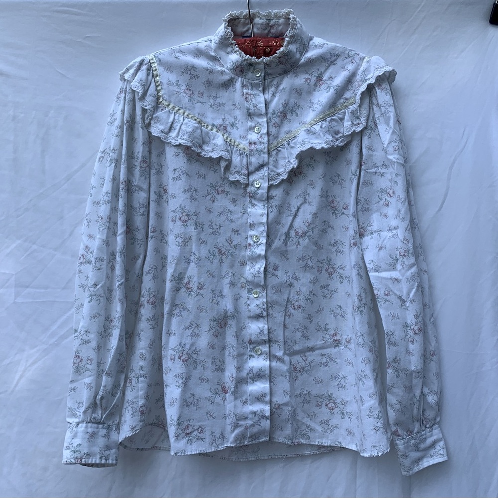 KARMAN vintage western cowgirl floral long sleeve button down blouse with ruffle - Picture 3 of 6